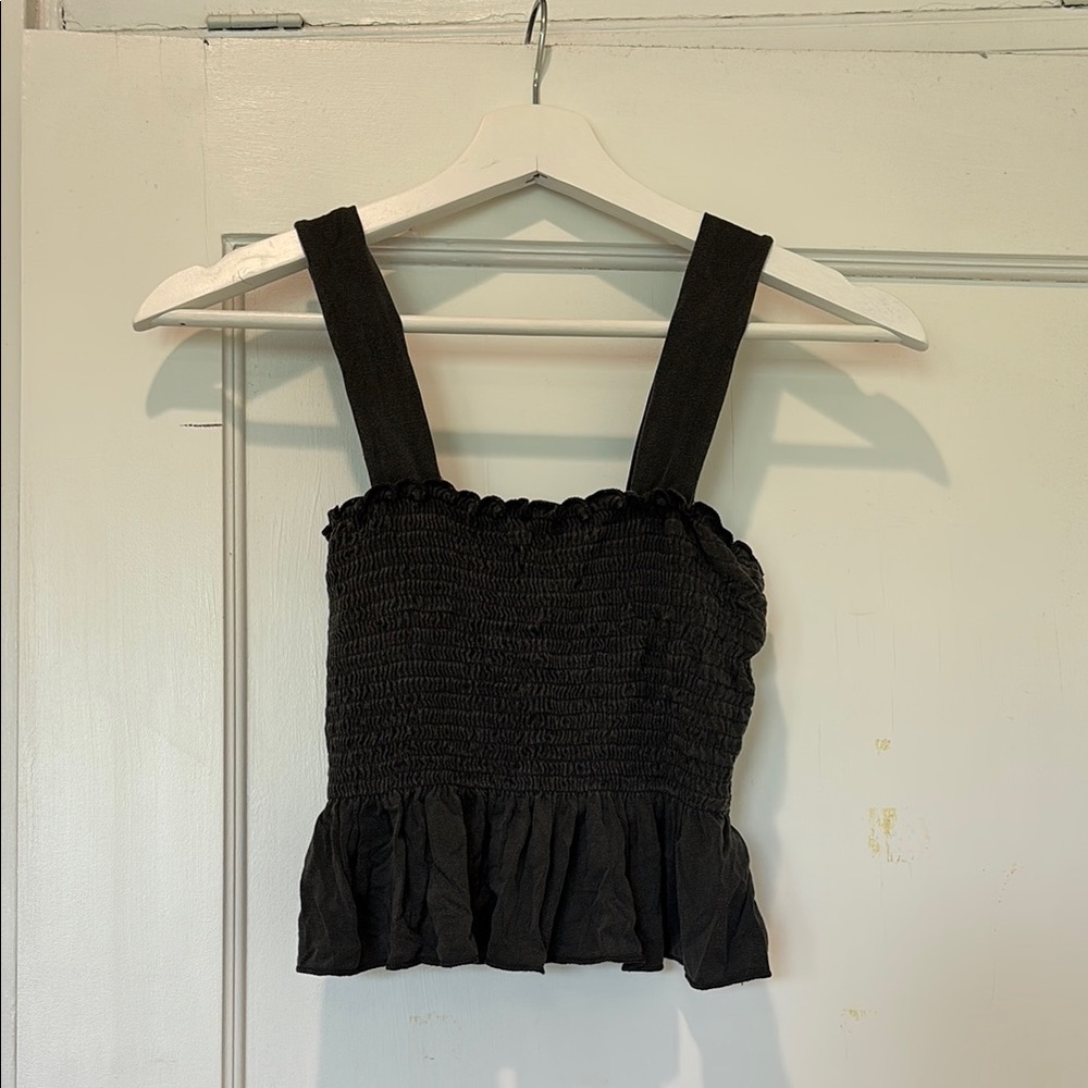 Urban Outfitters Black Smocked Ruffle Tank Top